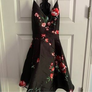 Black Floral Laceback Homecoming Dress